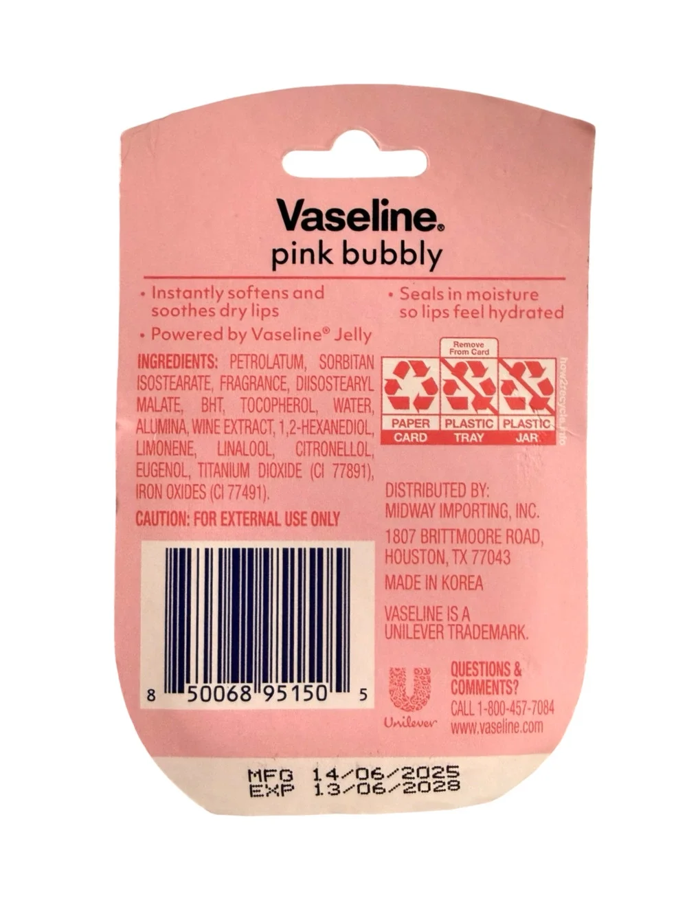 Vaseline Limited Edition Lip Therapy Pink Bubbly Lip Balm 0.25 oz (Lot of 3)